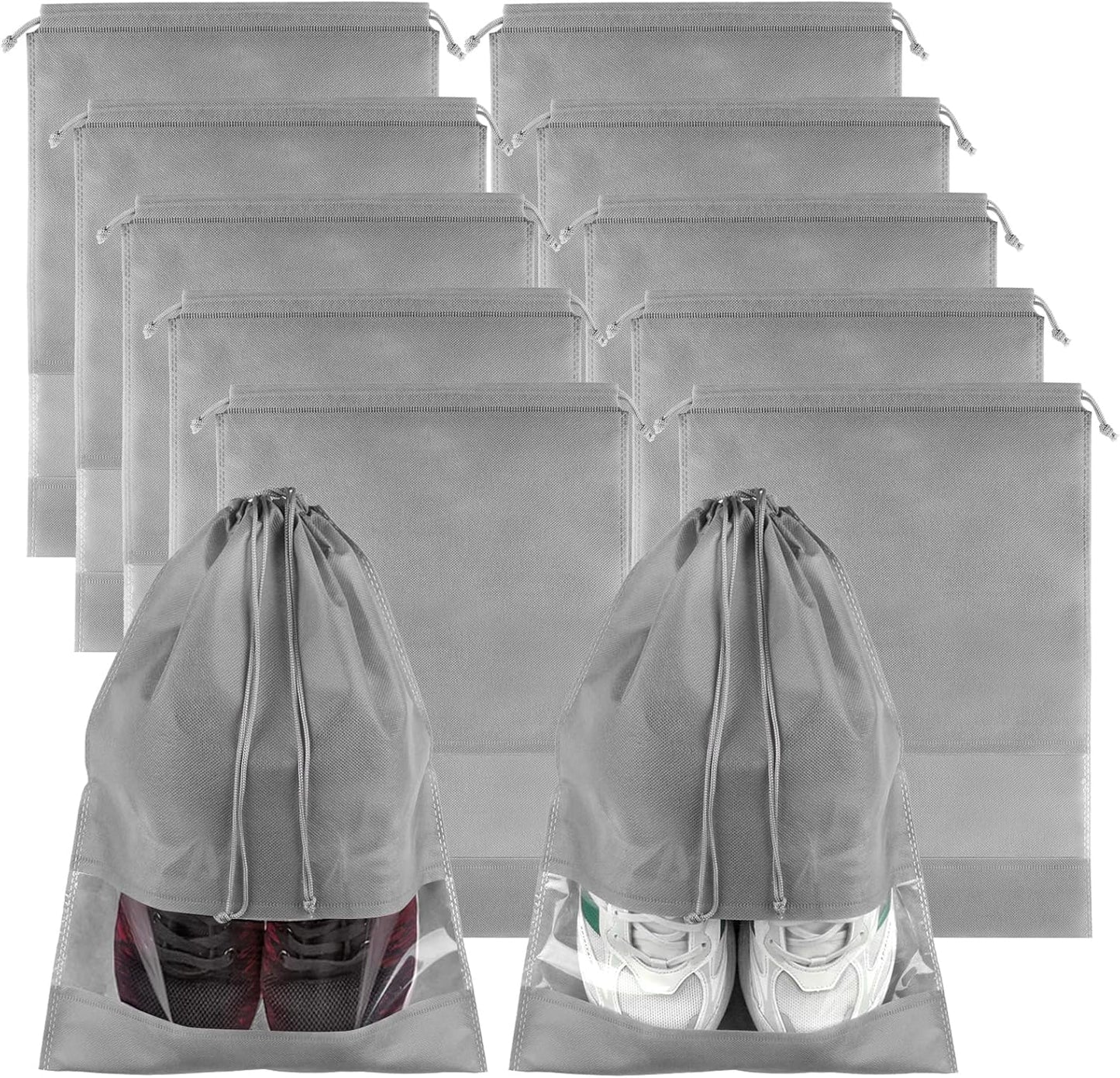 Clear Shoe Bags for Travel – 5 Pack (15.7" x 11.8") Waterproof Drawstring Shoe Storage | Travel Essentials for Men & Women