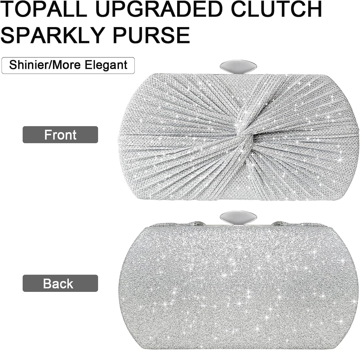TOPALL Sparkly Rhinestone Purse – Silver Diamond Evening Bag with Adjustable Strap | Perfect for Parties, Prom & Luxe Nights Out