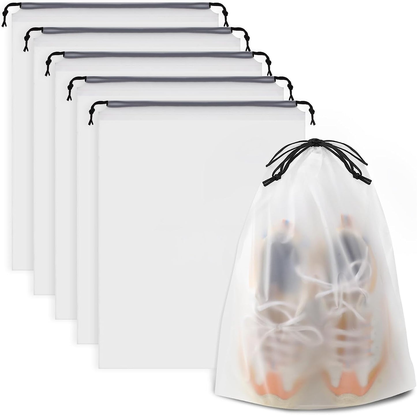 Clear Shoe Bags for Travel – 5 Pack (15.7" x 11.8") Waterproof Drawstring Shoe Storage | Travel Essentials for Men & Women