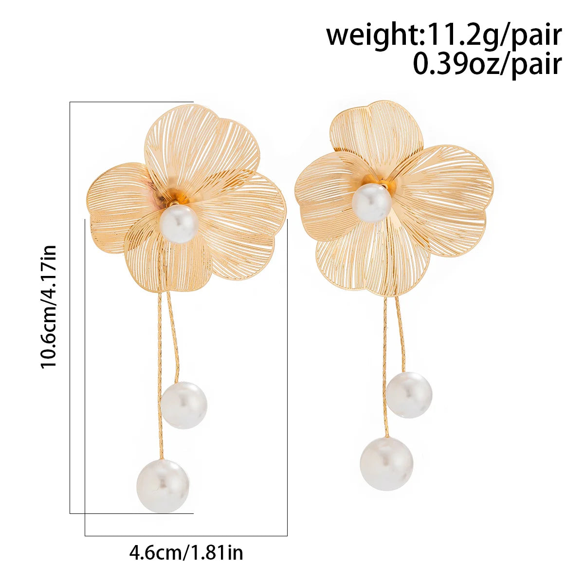Long Tassel Drop Earrings – Romantic Pearl & Petal Design for Weddings & Elegant Events