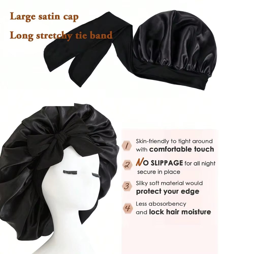 Adjustable Satin Bonnet with Tie Band β Sleep Cap