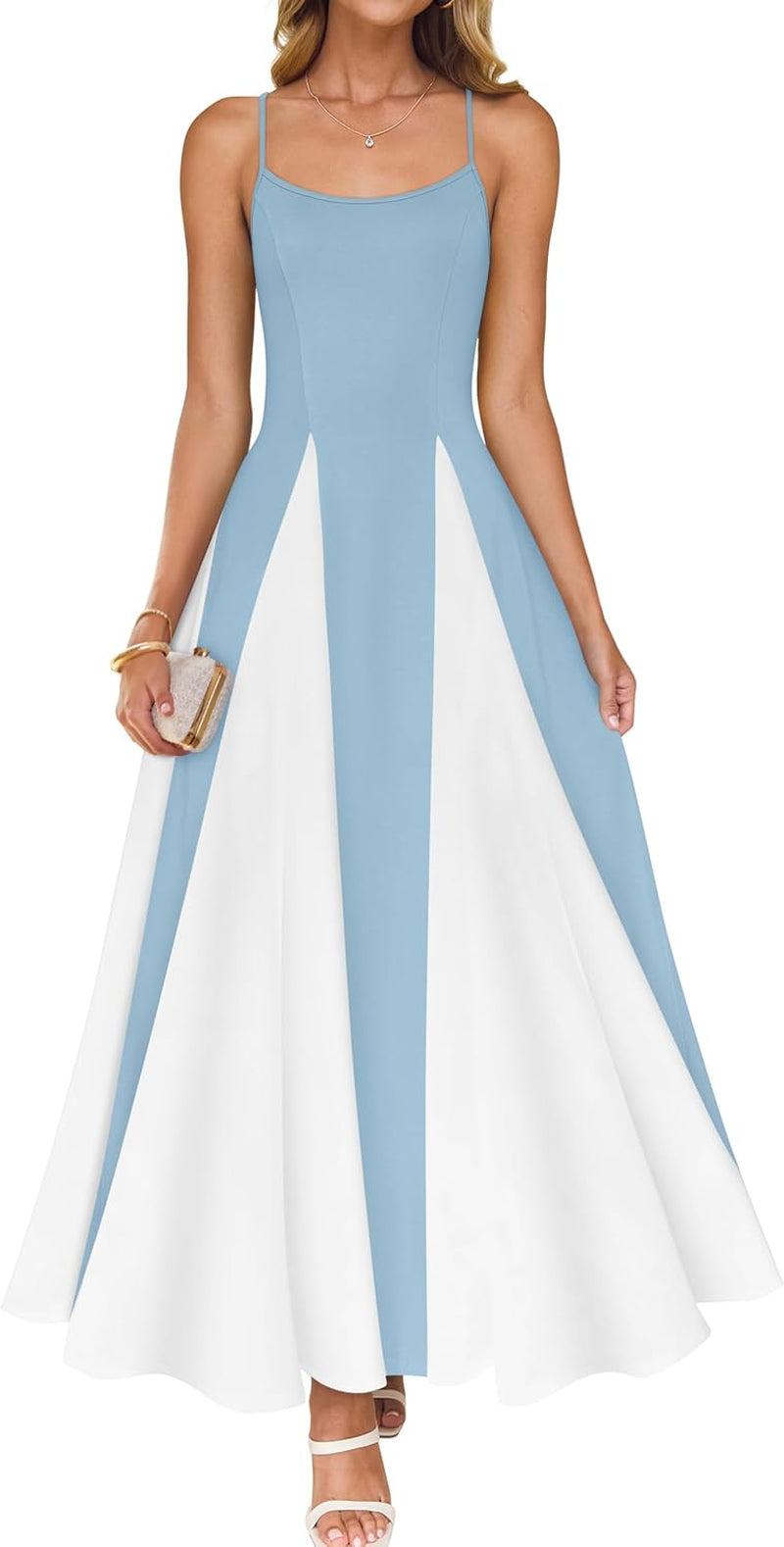 ZESICA Women'S Summer Spaghetti Strap Cocktail Maxi Dresses 2025 Backless Wedding Guest Flowy Dress