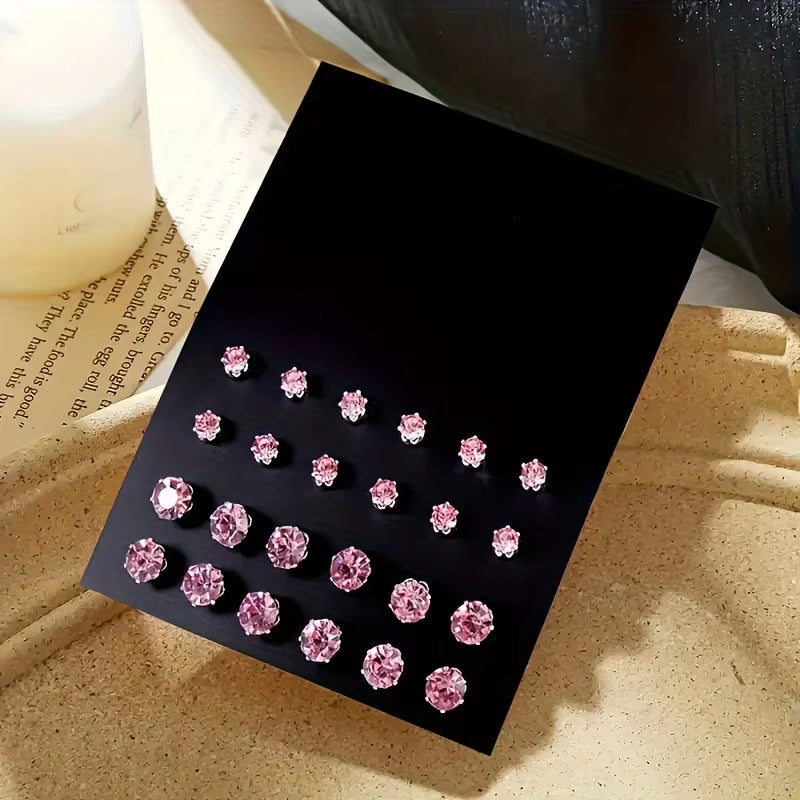 Pair Elegant Zirconia Earrings Set – Sparkly, Minimalist Studs for Gifting or Daily Wear