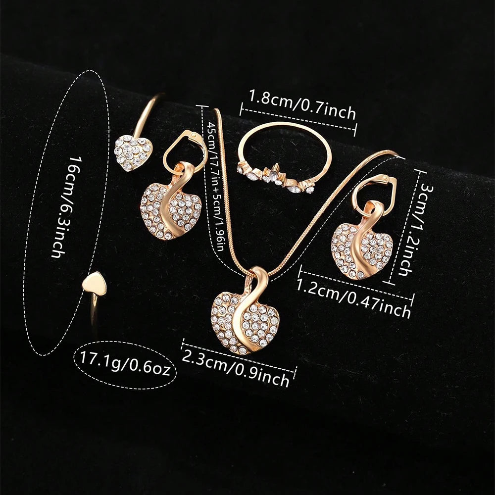 Women’s Luxe Quartz Watch & Jewelry Set – Gold Ring, Necklace, Earrings & Rhinestone Timepiece
