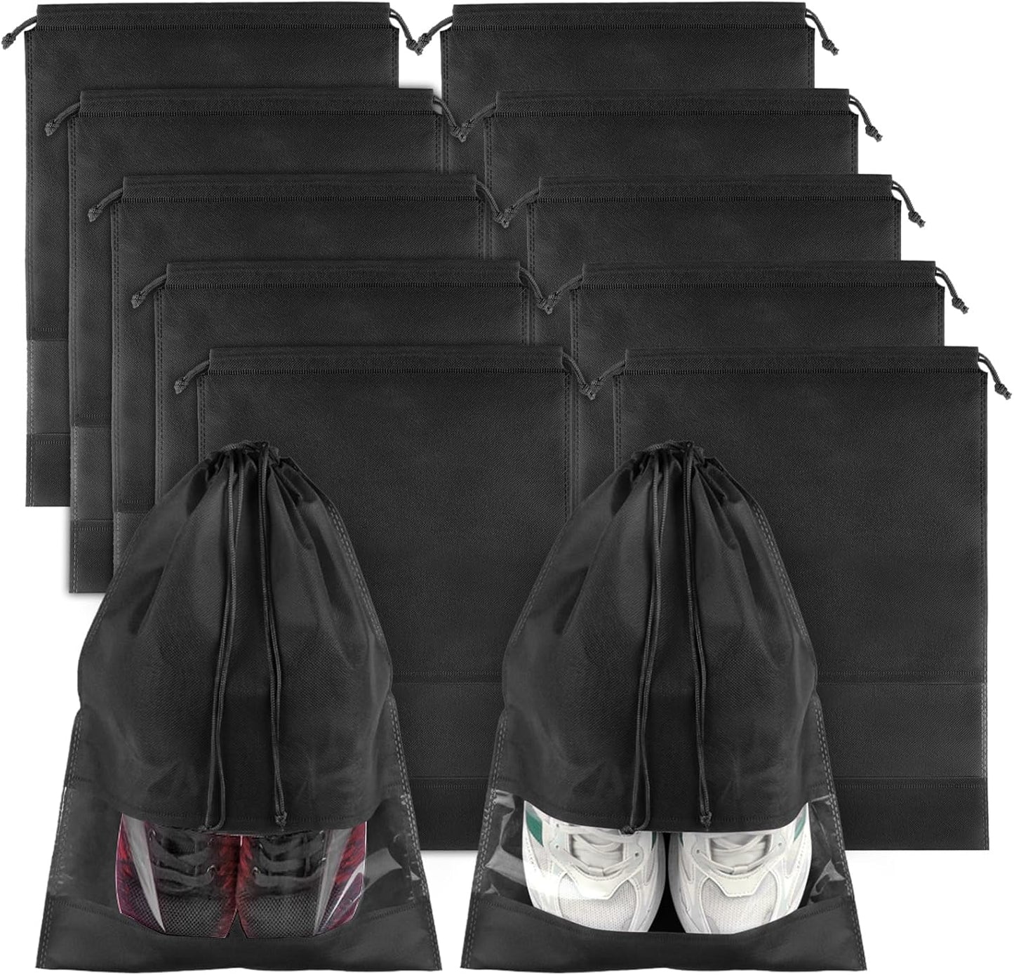 Clear Shoe Bags for Travel – 5 Pack (15.7" x 11.8") Waterproof Drawstring Shoe Storage | Travel Essentials for Men & Women