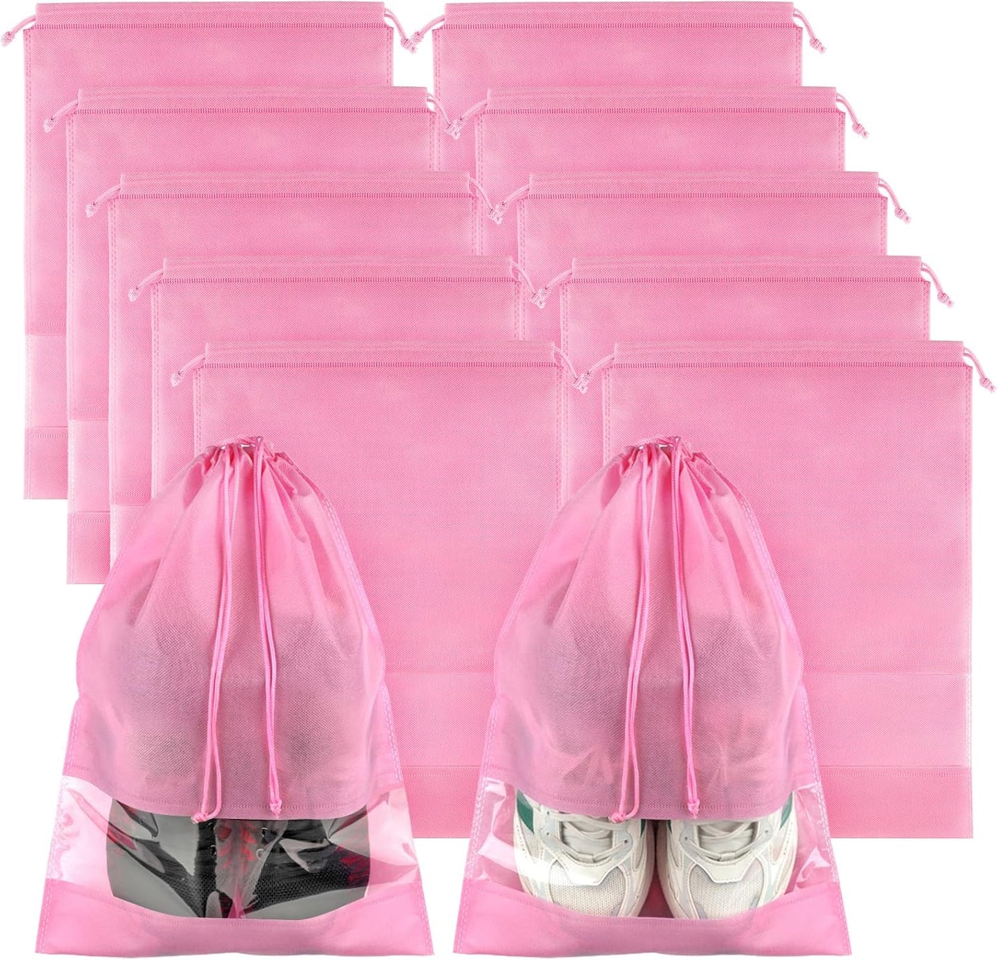 Clear Shoe Bags for Travel – 5 Pack (15.7" x 11.8") Waterproof Drawstring Shoe Storage | Travel Essentials for Men & Women