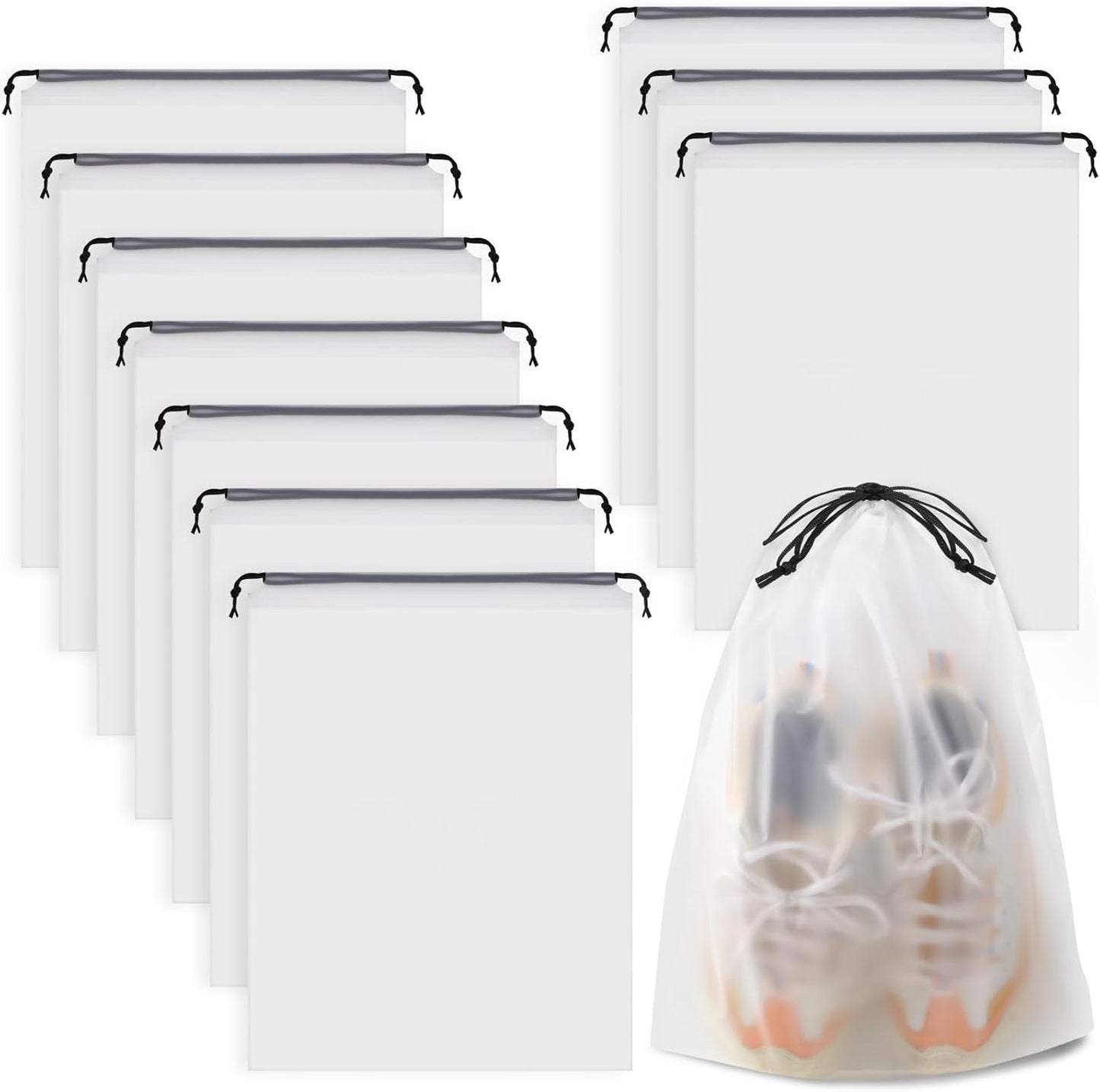 Clear Shoe Bags for Travel – 5 Pack (15.7" x 11.8") Waterproof Drawstring Shoe Storage | Travel Essentials for Men & Women