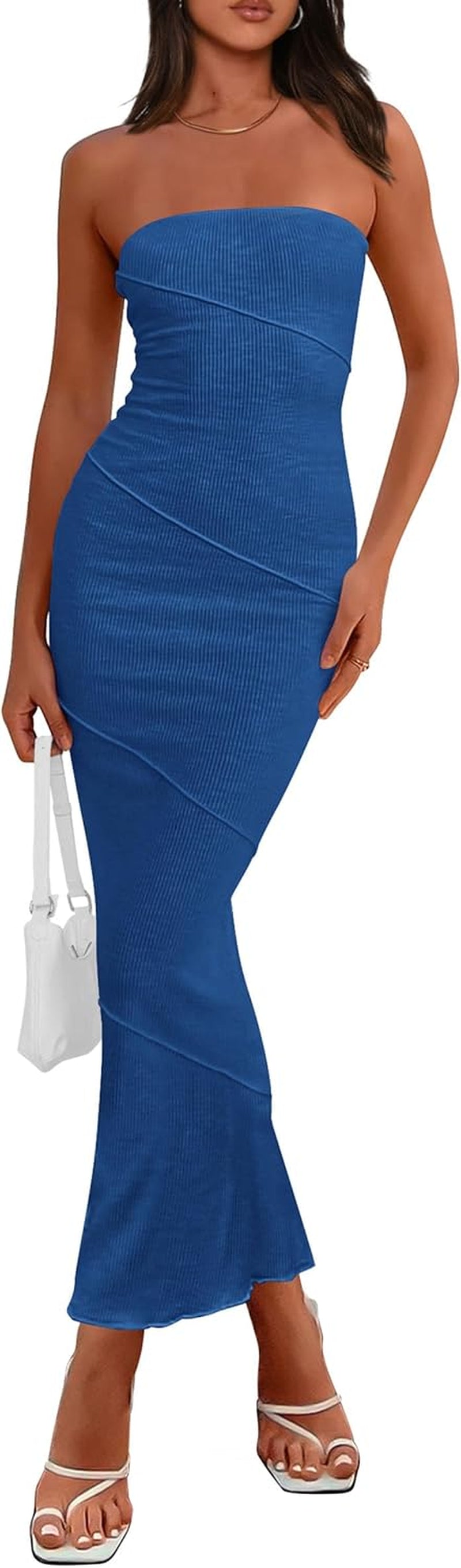 PRETTYGARDEN Strapless Ribbed Bodycon Maxi Dress – Y2K Tube Dress for Summer, Club, & Party Nights