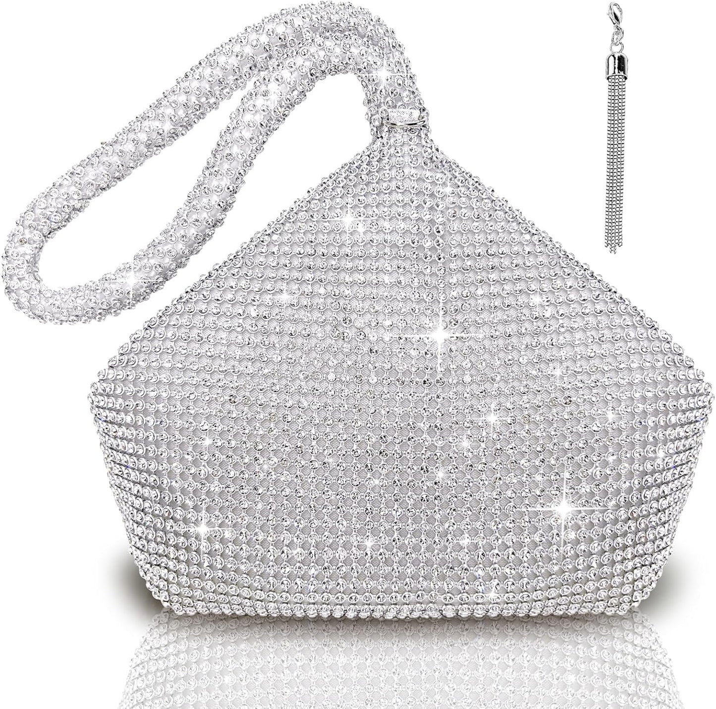 TOPALL Sparkly Rhinestone Purse – Silver Diamond Evening Bag with Adjustable Strap | Perfect for Parties, Prom & Luxe Nights Out