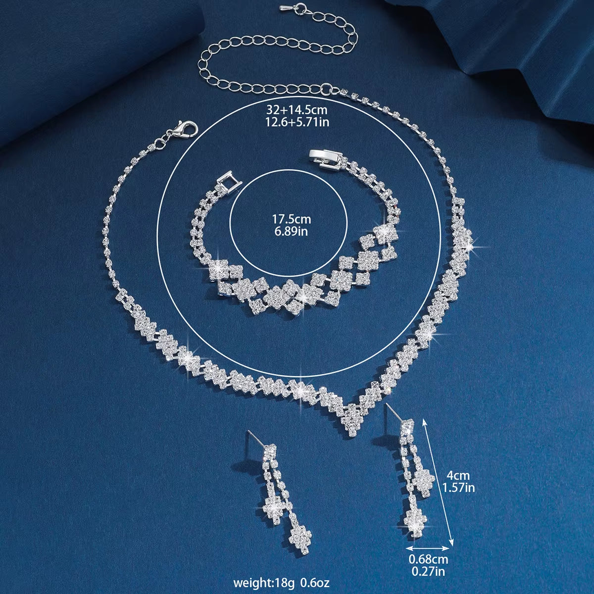 3-Piece Silver Bridal Jewelry Set – Rhinestone Clutch Bracelet & Tassel Earrings