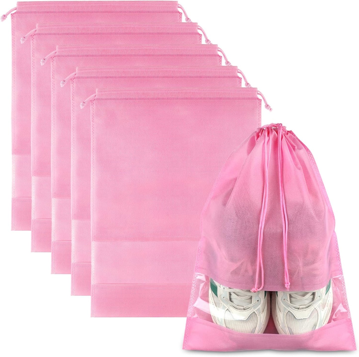 Clear Shoe Bags for Travel – 5 Pack (15.7" x 11.8") Waterproof Drawstring Shoe Storage | Travel Essentials for Men & Women