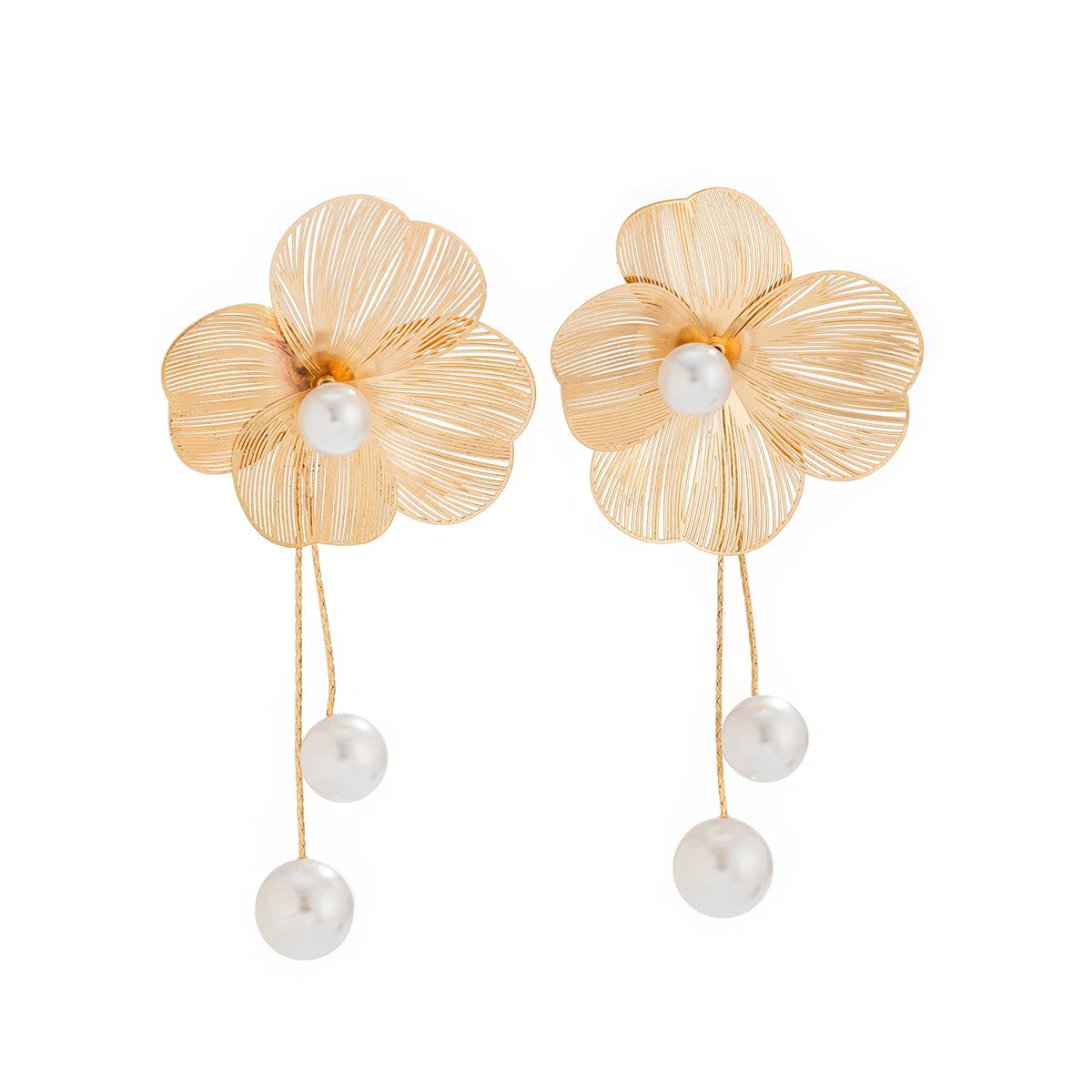 Long Tassel Drop Earrings – Romantic Pearl & Petal Design for Weddings & Elegant Events