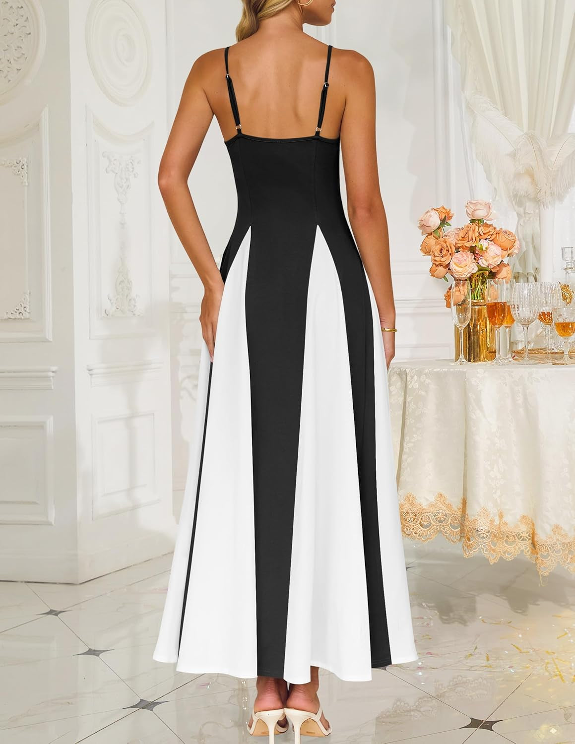ZESICA Women'S Summer Spaghetti Strap Cocktail Maxi Dresses 2025 Backless Wedding Guest Flowy Dress