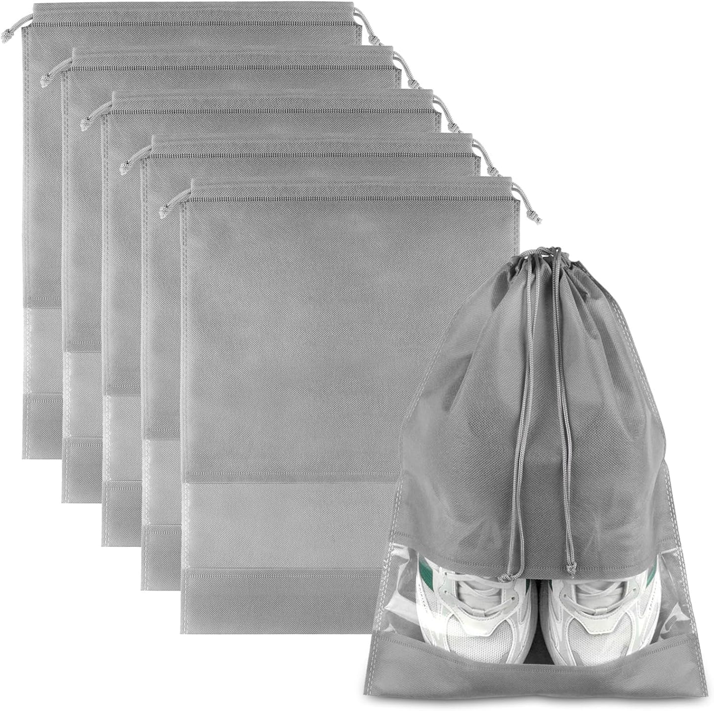 Clear Shoe Bags for Travel – 5 Pack (15.7" x 11.8") Waterproof Drawstring Shoe Storage | Travel Essentials for Men & Women