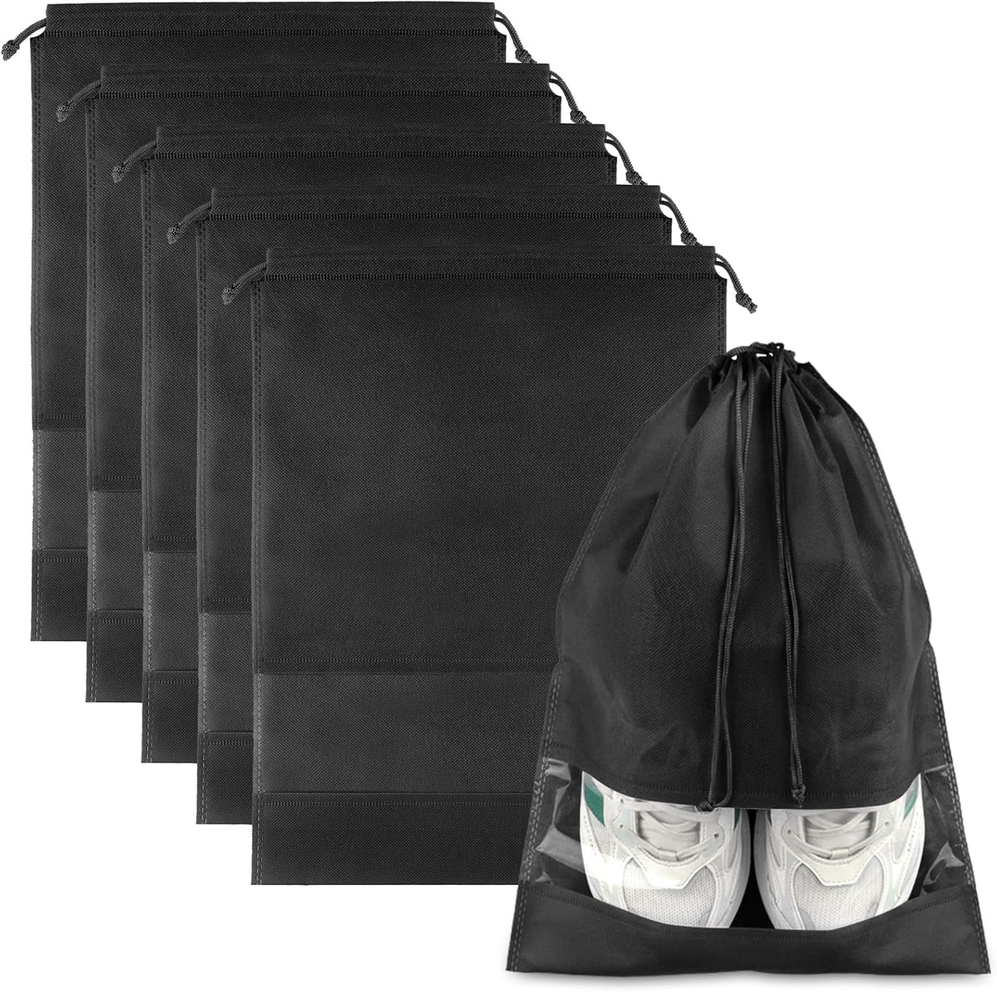 Clear Shoe Bags for Travel – 5 Pack (15.7" x 11.8") Waterproof Drawstring Shoe Storage | Travel Essentials for Men & Women