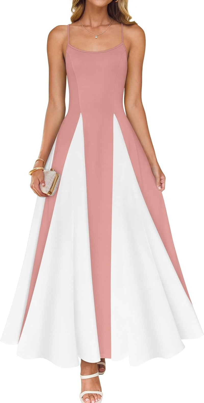 ZESICA Women'S Summer Spaghetti Strap Cocktail Maxi Dresses 2025 Backless Wedding Guest Flowy Dress