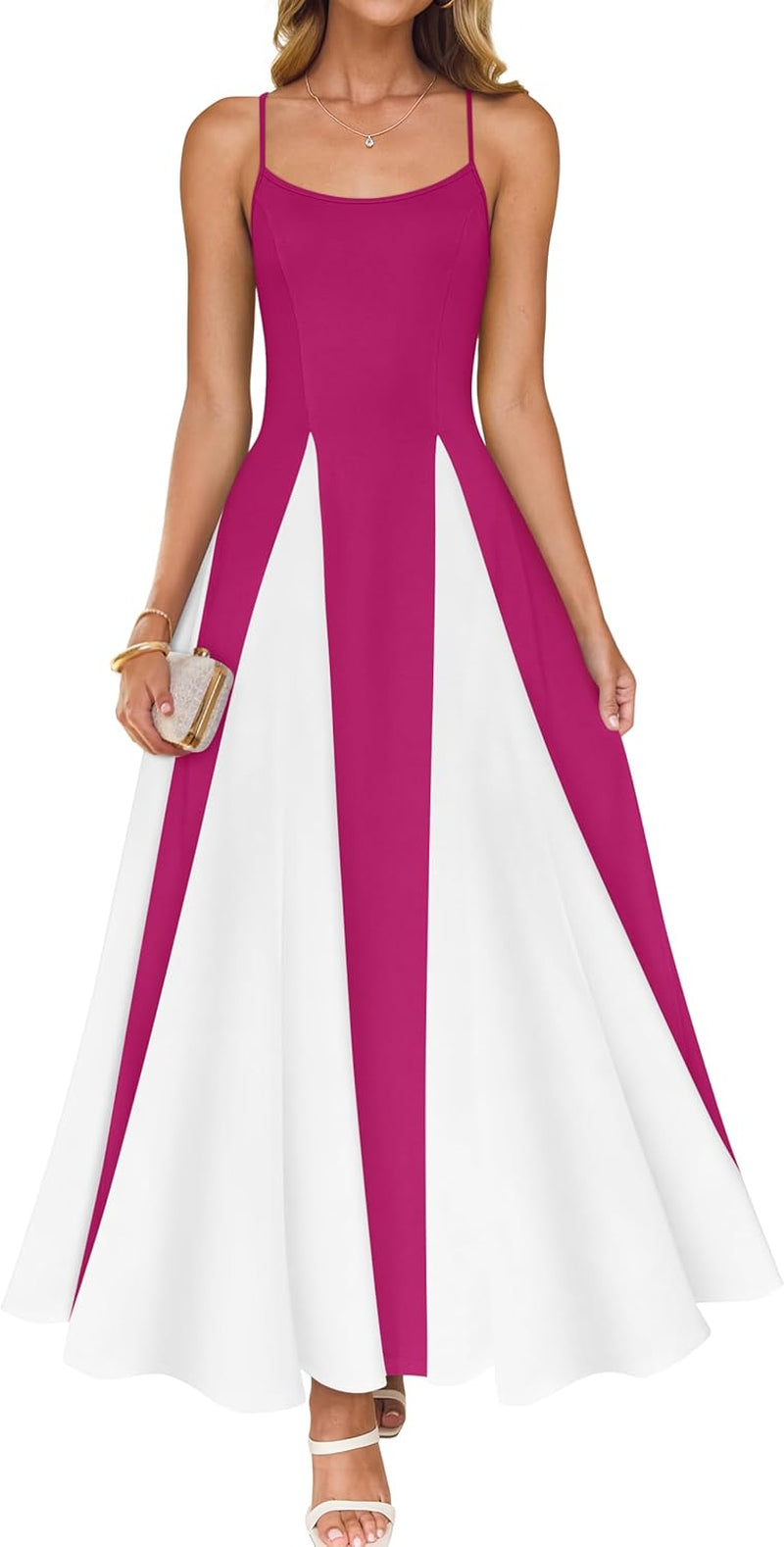 ZESICA Women'S Summer Spaghetti Strap Cocktail Maxi Dresses 2025 Backless Wedding Guest Flowy Dress