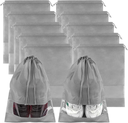 Clear Shoe Bags for Travel – 5 Pack (15.7" x 11.8") Waterproof Drawstring Shoe Storage | Travel Essentials for Men & Women