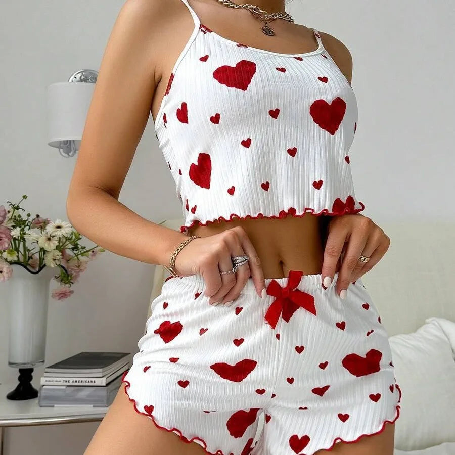 2-Piece Pajama Set – Tank & Shorts with Heart Print