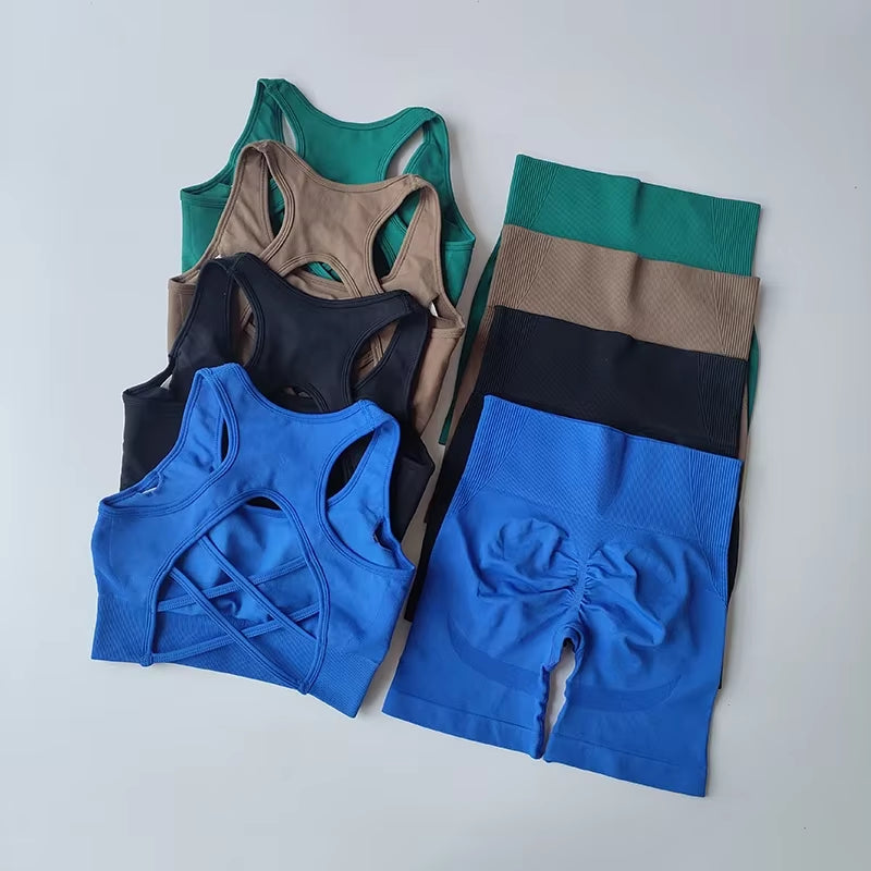 Seamless 2-Piece Workout Set – High Waist Shorts & Sport Bra