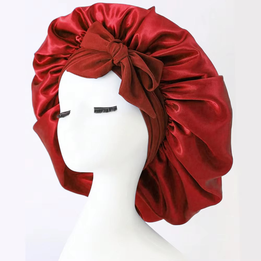 Adjustable Satin Bonnet with Tie Band –  Sleep Cap