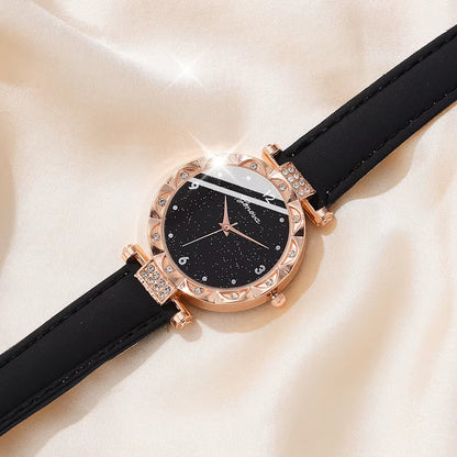 5-Piece Elegant Rhinestone Watch & Jewelry Set for Women – Quartz Wristwatch with Matching Accessories