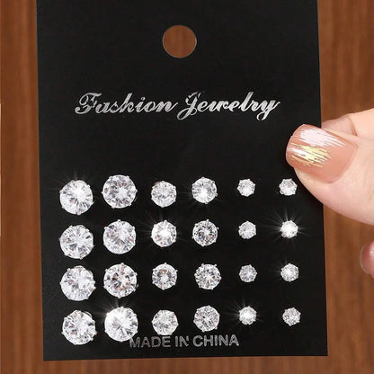 Pair Elegant Zirconia Earrings Set – Sparkly, Minimalist Studs for Gifting or Daily Wear