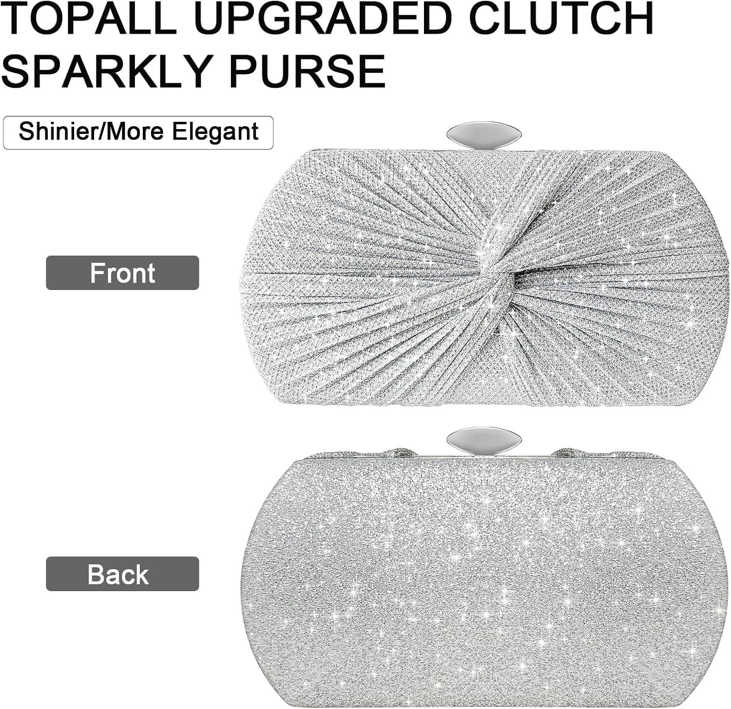 TOPALL Sparkly Rhinestone Purse – Silver Diamond Evening Bag with Adjustable Strap | Perfect for Parties, Prom & Luxe Nights Out
