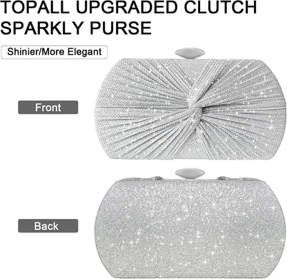 TOPALL Sparkly Rhinestone Purse – Silver Diamond Evening Bag with Adjustable Strap | Perfect for Parties, Prom & Luxe Nights Out
