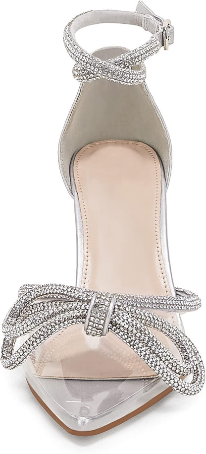 💎 Clear Rhinestone Bow Heels – Elegant Ankle Strap Stilettos For Brides, Baddies & Show-Stoppers 💃✨