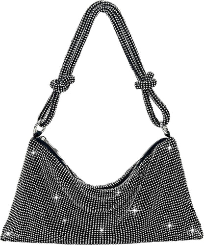 TOPALL Sparkly Rhinestone Purse – Silver Diamond Evening Bag with Adjustable Strap | Perfect for Parties, Prom & Luxe Nights Out