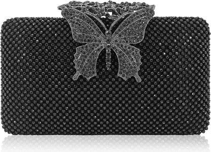 Rhinestone Evening Clutch – Crystal Butterfly Clasp Handbag for Women | Elegant Party & Formal Purse