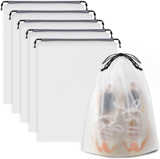 Clear Shoe Bags for Travel – 5 Pack (15.7" x 11.8") Waterproof Drawstring Shoe Storage | Travel Essentials for Men & Women