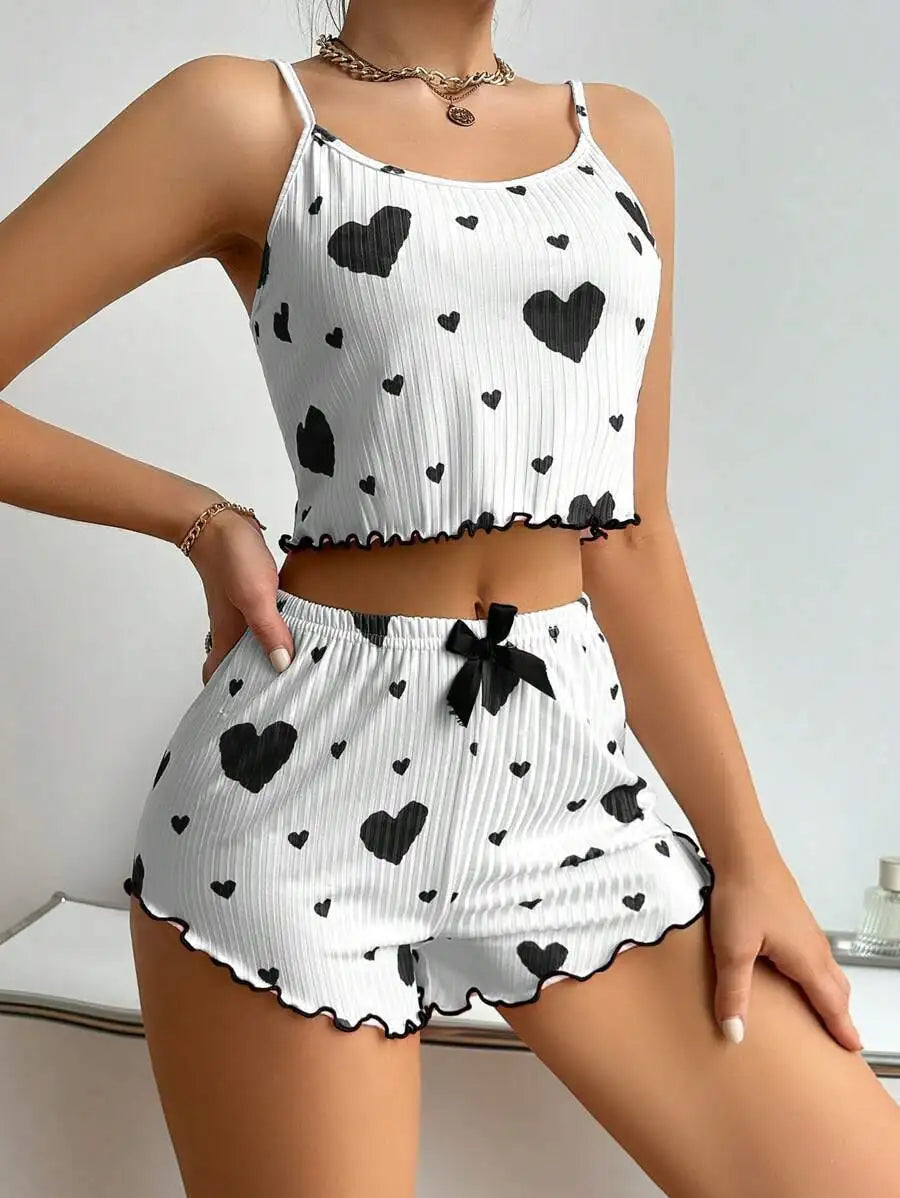 2-Piece Pajama Set – Tank & Shorts with Heart Print