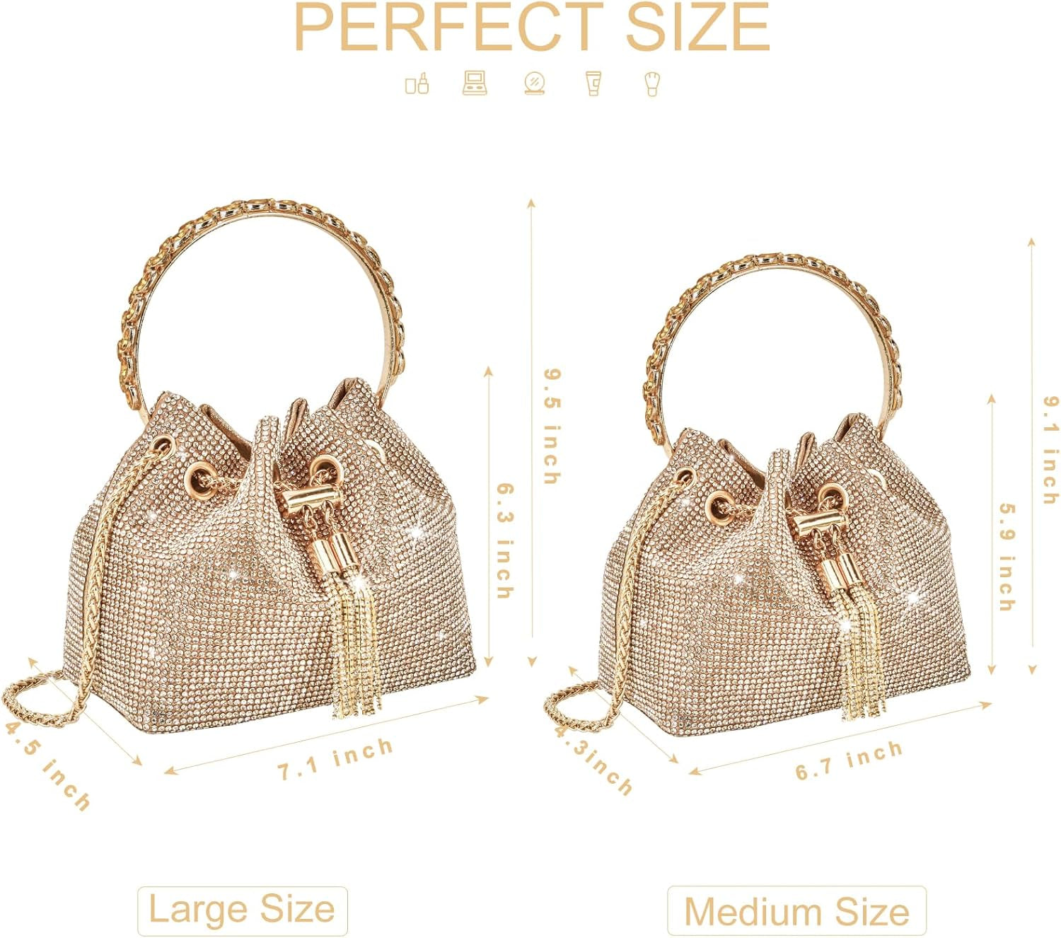 TOPALL Sparkly Rhinestone Clutch – Upgrade Evening Bag with Chain Strap & Crystal Handles | Party, Wedding & Prom Purse