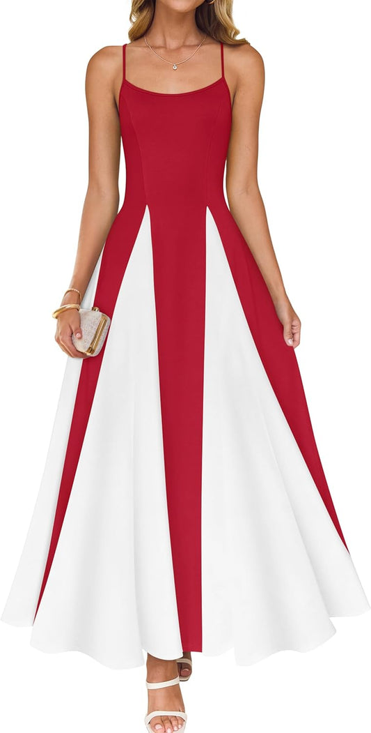 ZESICA Women'S Summer Spaghetti Strap Cocktail Maxi Dresses 2025 Backless Wedding Guest Flowy Dress