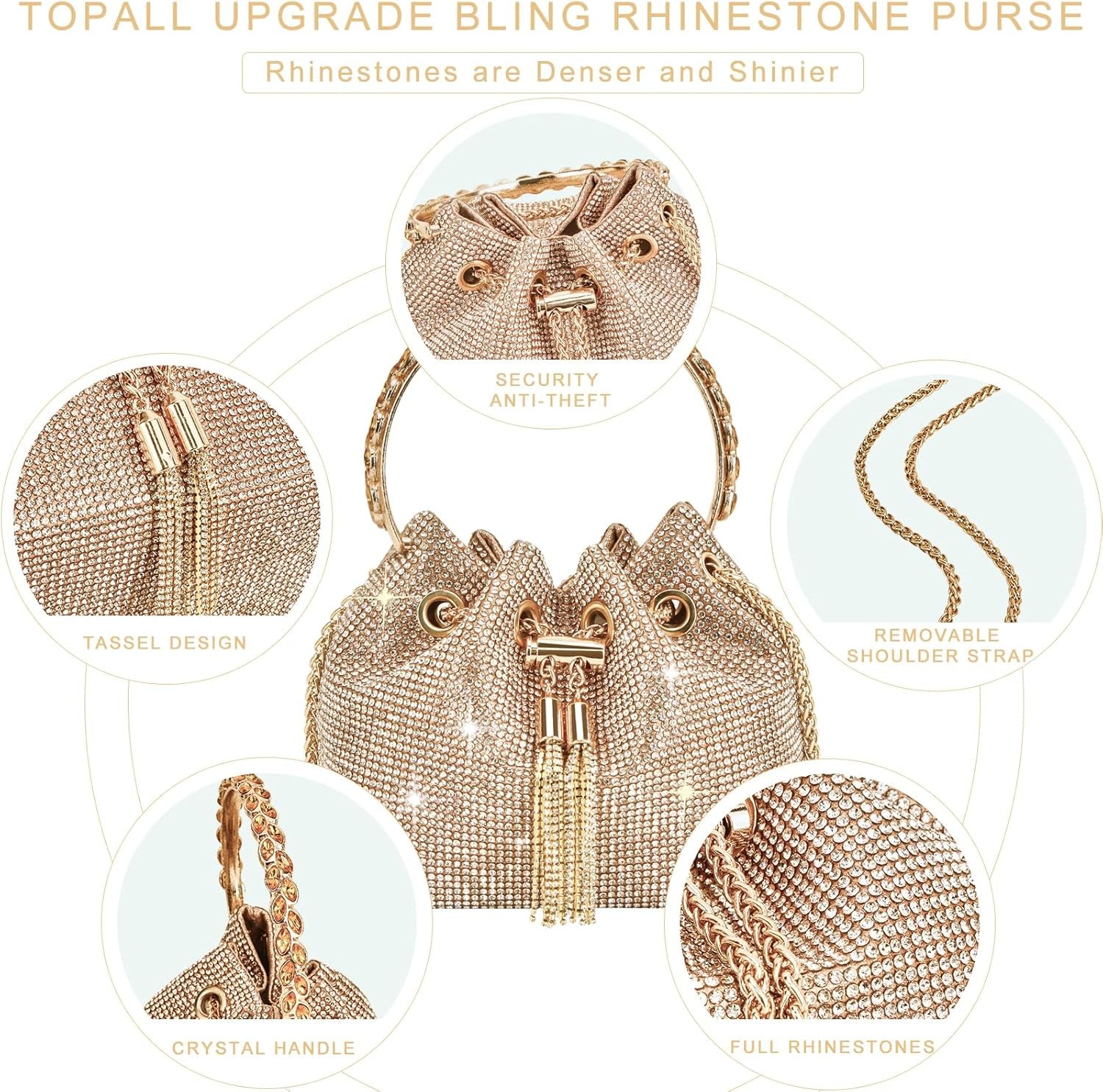 TOPALL Sparkly Rhinestone Clutch – Upgrade Evening Bag with Chain Strap & Crystal Handles | Party, Wedding & Prom Purse