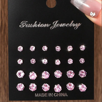 Pair Elegant Zirconia Earrings Set – Sparkly, Minimalist Studs for Gifting or Daily Wear