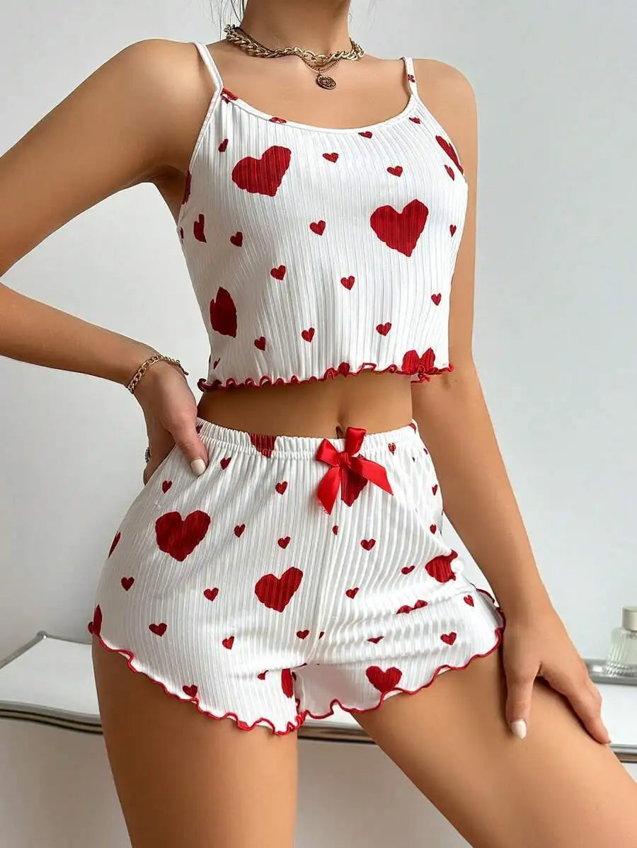 2-Piece Pajama Set – Tank & Shorts with Heart Print