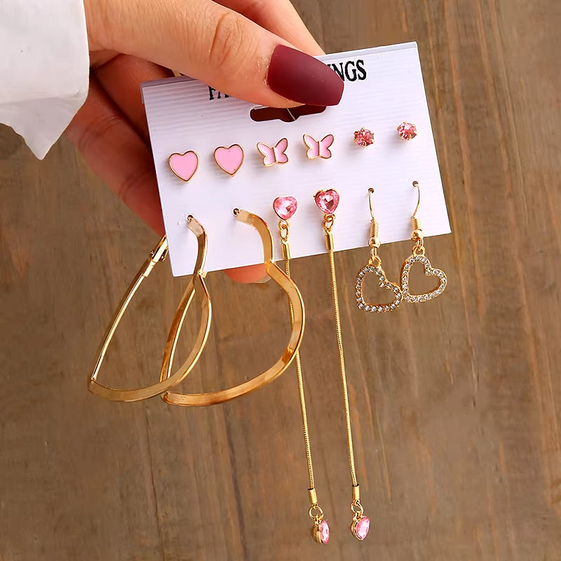 Vintage-Inspired Geometric Pearl Earrings Set – Twisted Metal & Square Drop Design