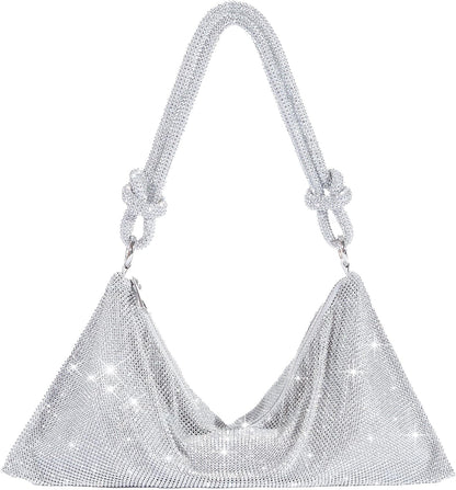 TOPALL Sparkly Rhinestone Purse – Silver Diamond Evening Bag with Adjustable Strap | Perfect for Parties, Prom & Luxe Nights Out