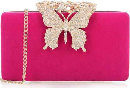Rhinestone Evening Clutch – Crystal Butterfly Clasp Handbag for Women | Elegant Party & Formal Purse