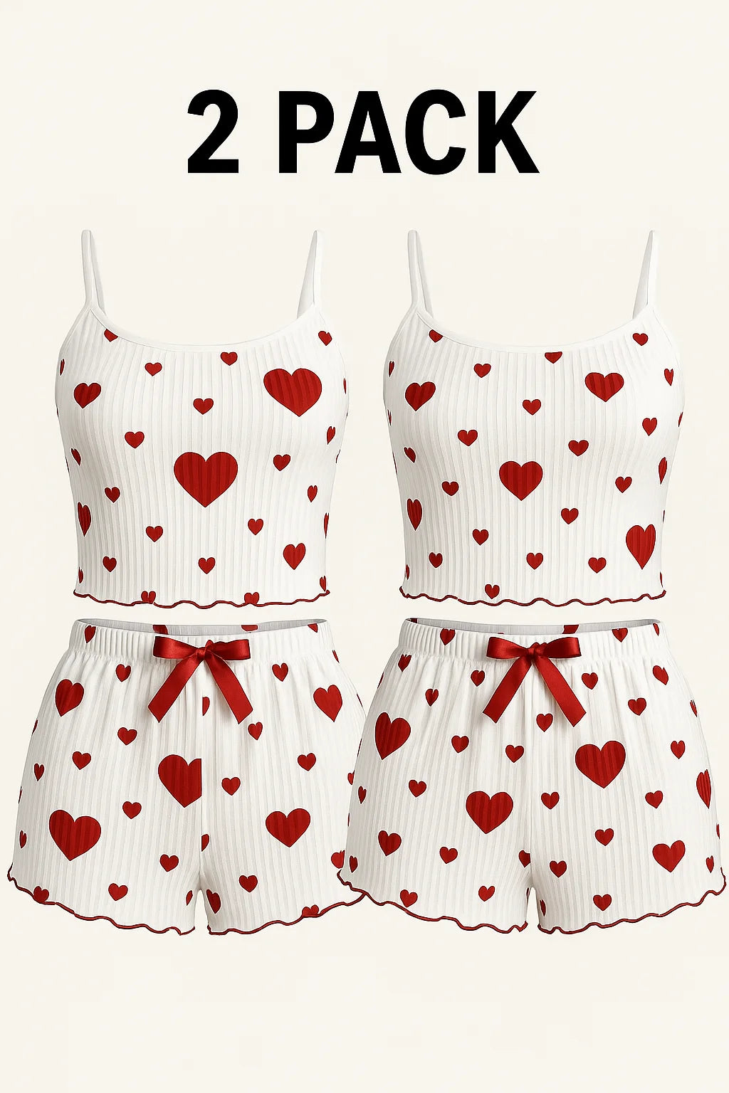 2-Piece Pajama Set – Tank & Shorts with Heart Print