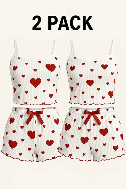 2-Piece Pajama Set – Tank & Shorts with Heart Print
