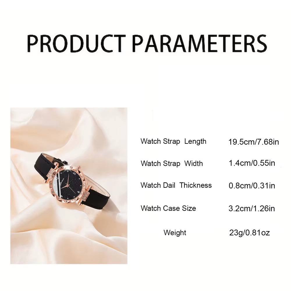 5-Piece Elegant Rhinestone Watch & Jewelry Set for Women – Quartz Wristwatch with Matching Accessories