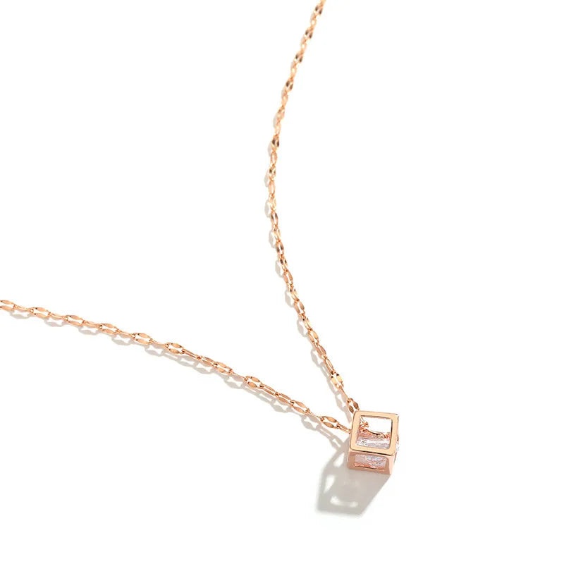  Korean-Inspired Zircon Hollow Square Necklace – Stainless Steel Clavicle Chain