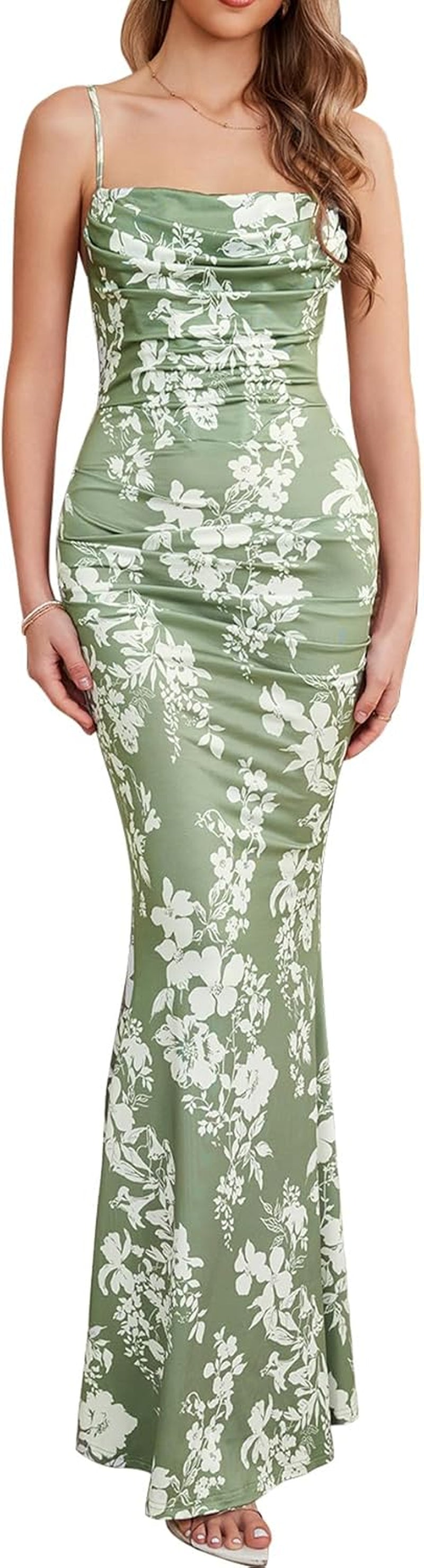 EYNMIN Women’s Corset Maxi Dress – Elegant Sleeveless Bodycon Gown with Spaghetti Straps & Ruched Detailing ✨ Perfect for Weddings, Galas, & Evening Events