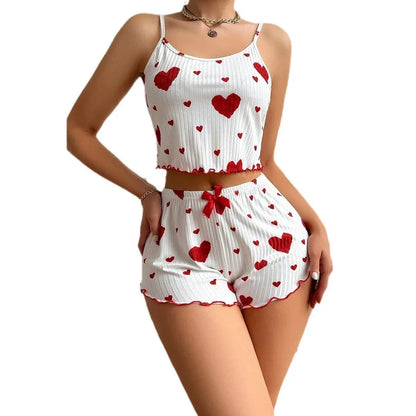 2-Piece Pajama Set – Tank & Shorts with Heart Print