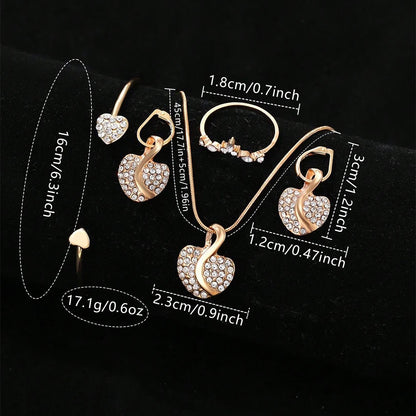 Women’s Luxe Quartz Watch & Jewelry Set – Gold Ring, Necklace, Earrings & Rhinestone Timepiece