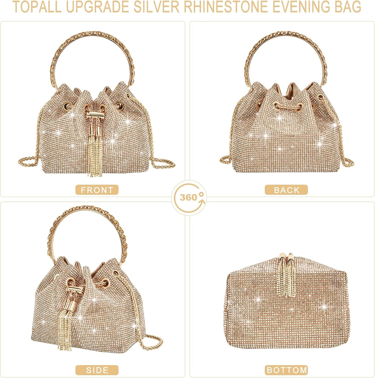 TOPALL Sparkly Rhinestone Clutch – Upgrade Evening Bag with Chain Strap & Crystal Handles | Party, Wedding & Prom Purse